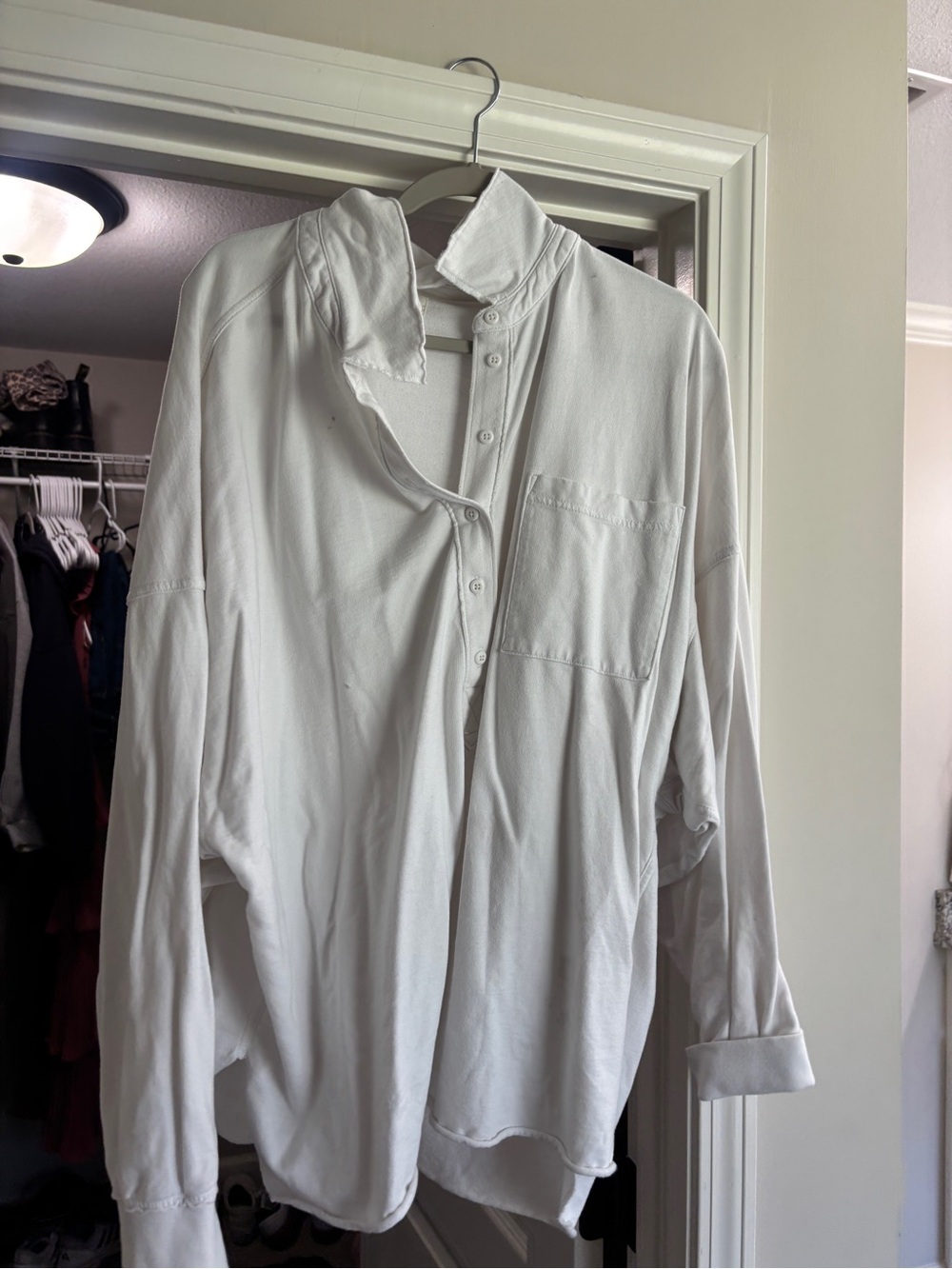 aerie White Long Sleeve Button Henley Tee